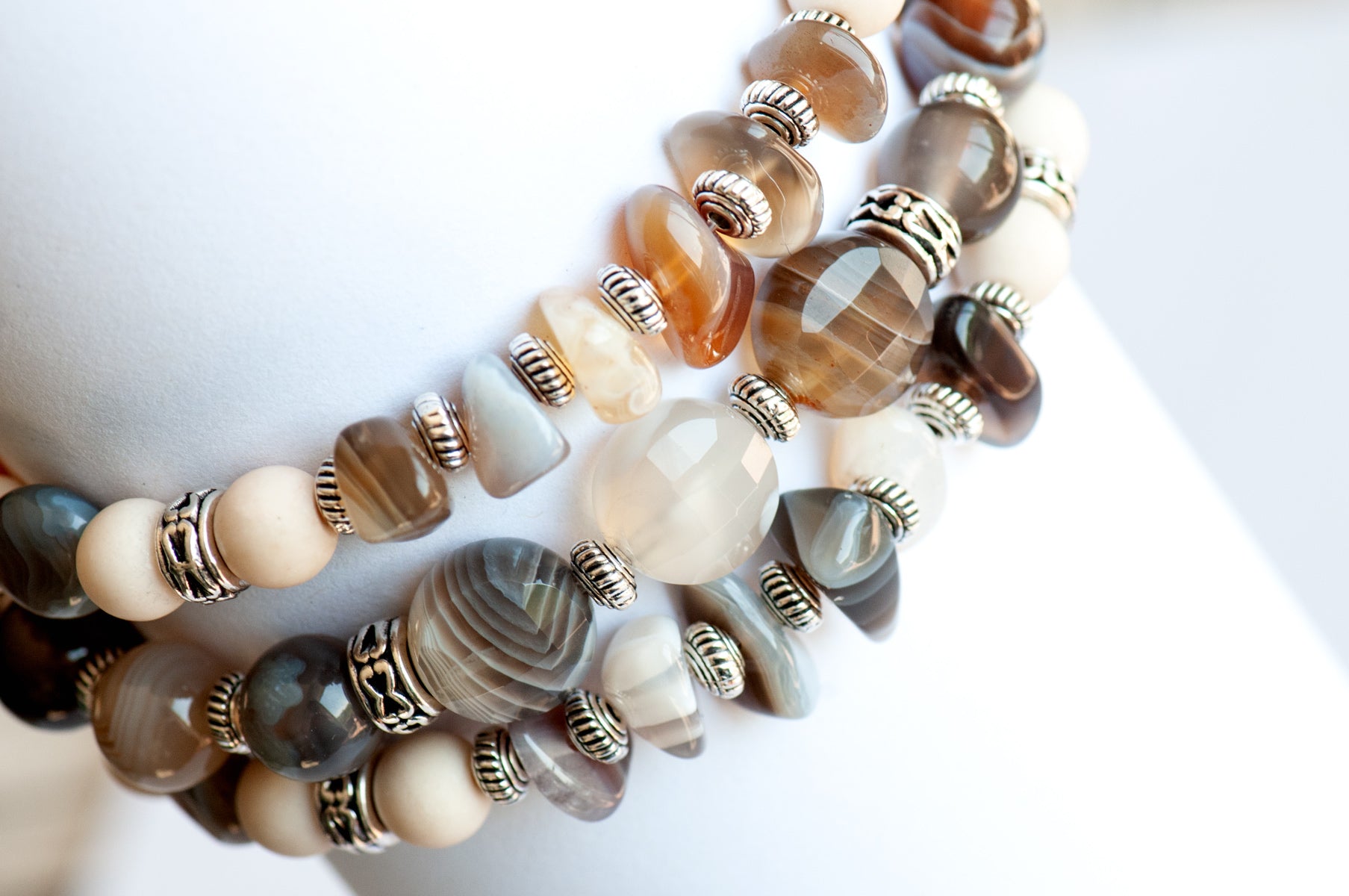 Botswana Agate bracelet set handmade in Canada