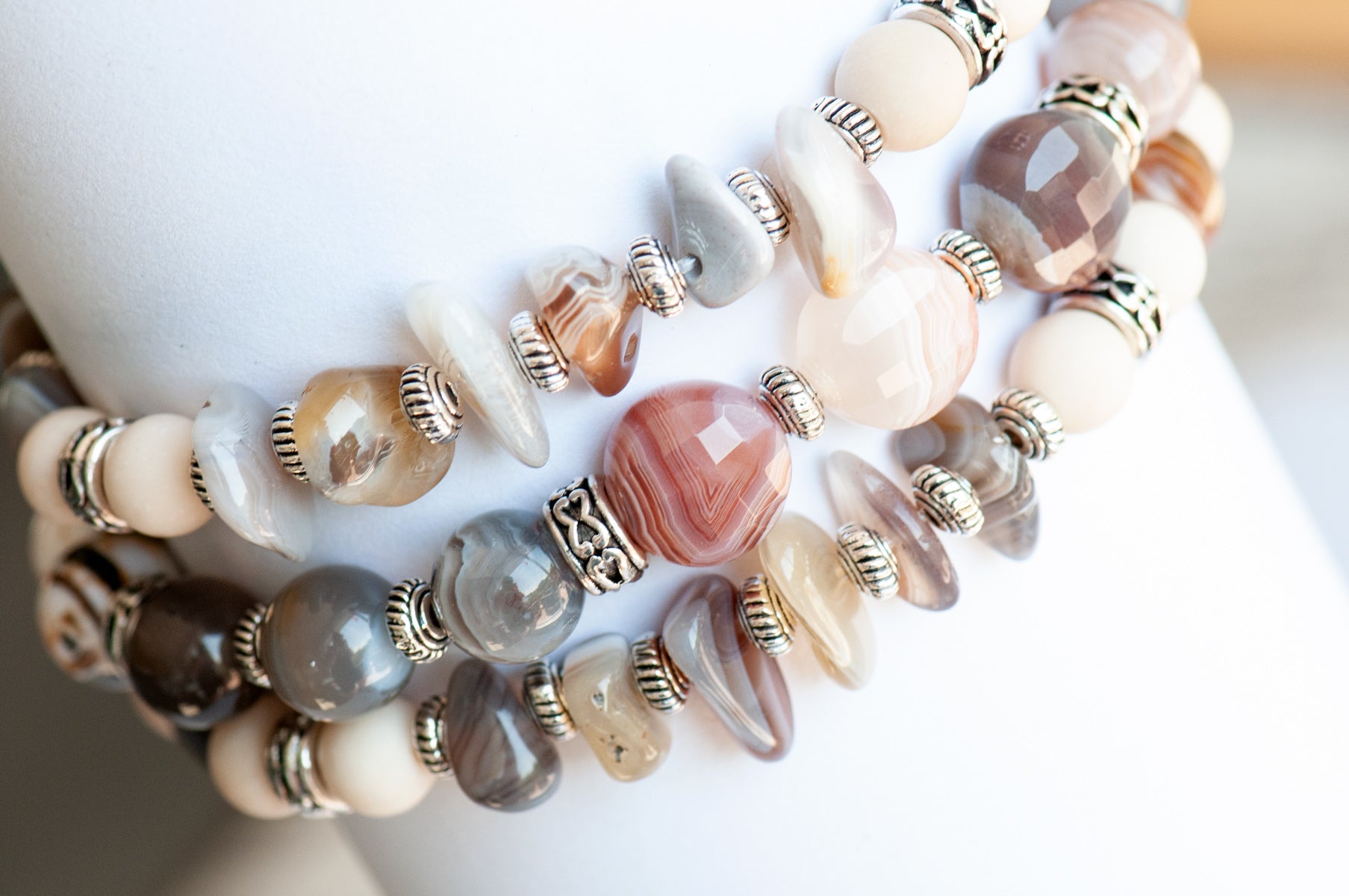 Heritage Lynx Botswana Agate bracelet set handmade in NB canada