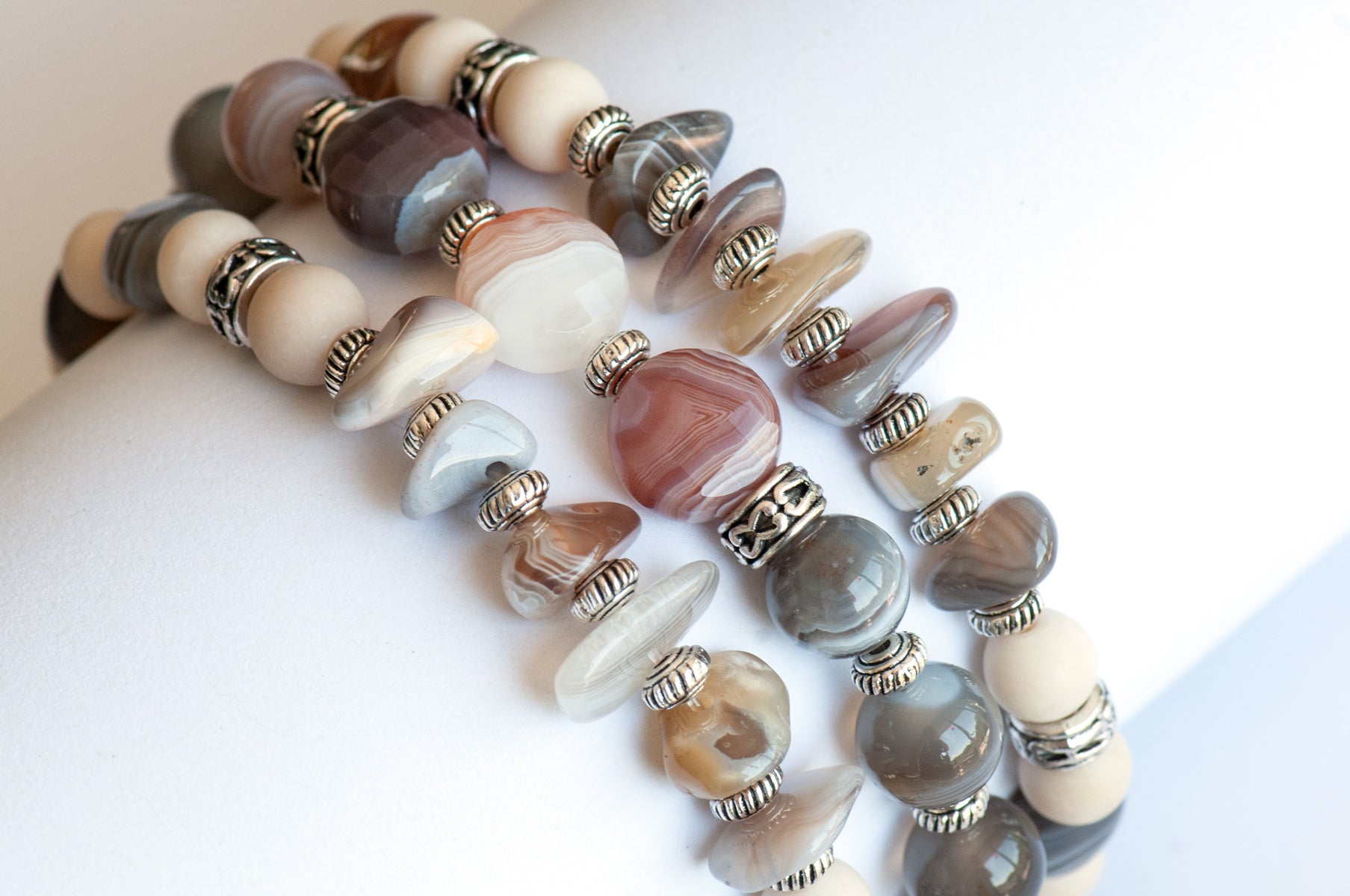 Heritage Lynx Botswana Agate bracelet set handmade in NB canada