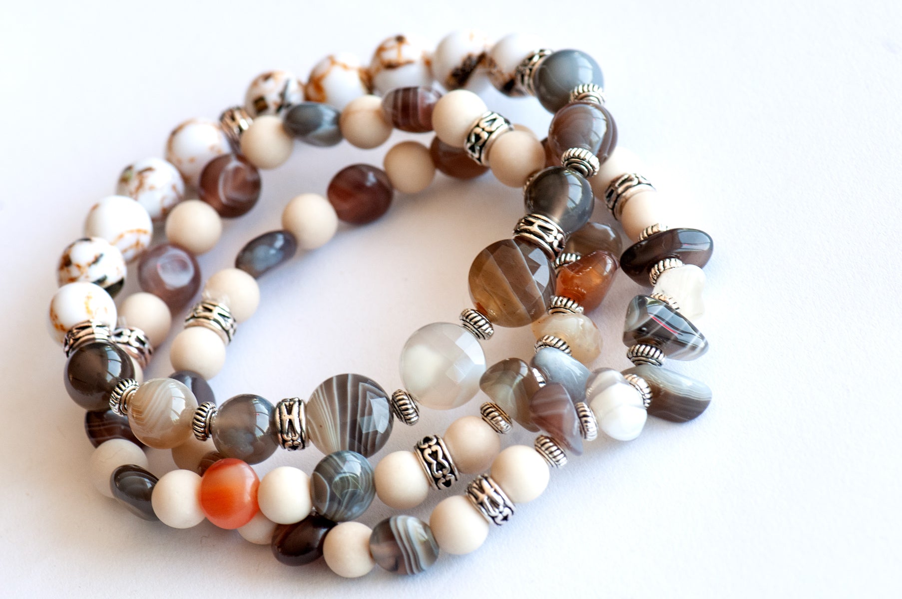 Heritage Lynx Botswana Agate gemstone bracelet set handmade in New Brunswick, Canada