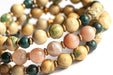 Peach moonstone, yellow terra agates and bloodstone with brass accent beads 3 bracelet set