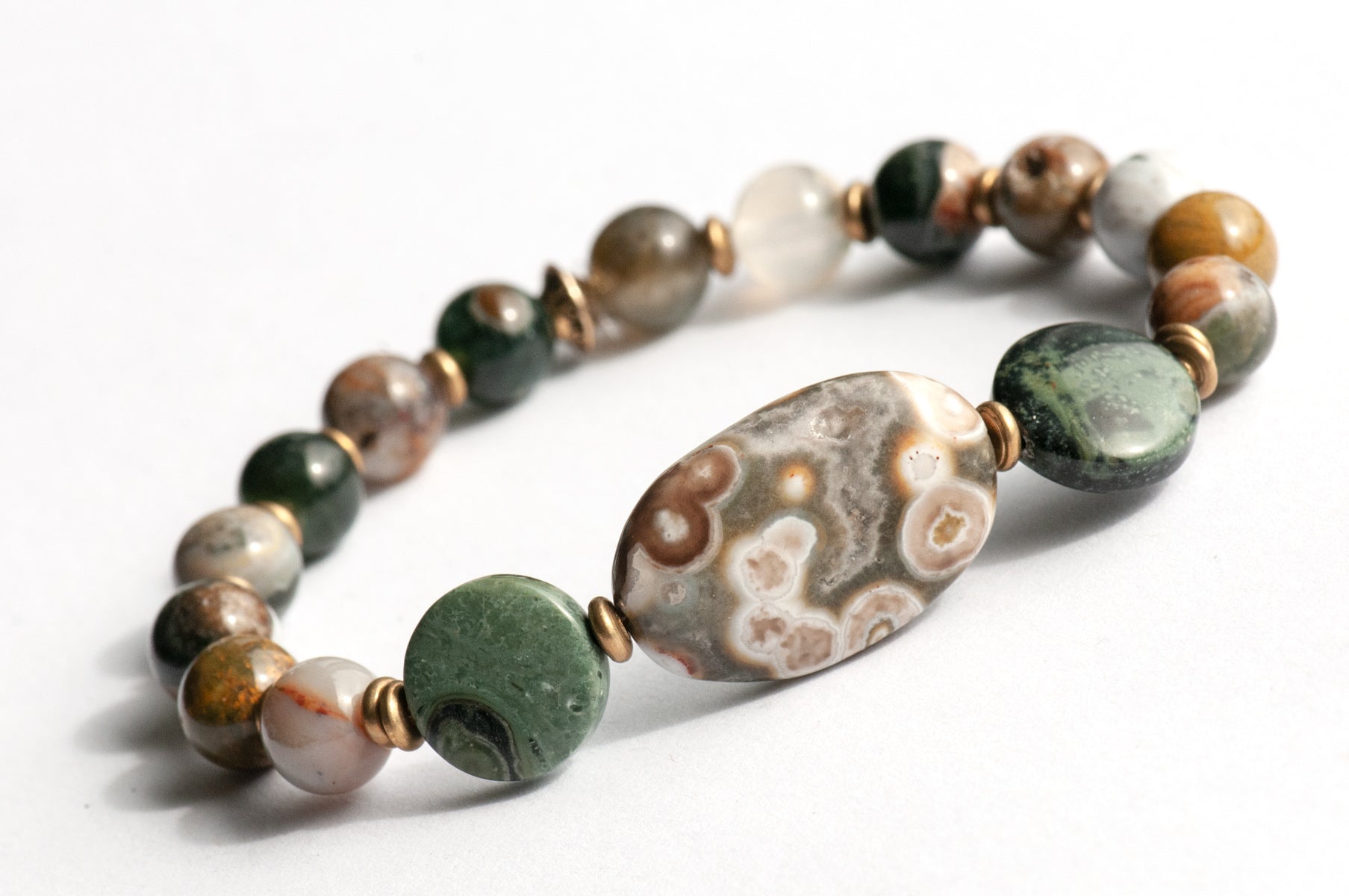 Ocean Jasper bracelet in greens and greys handmade in Canada