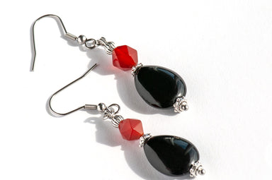 Red carnelian and black obsidian handmade dangle drop earrings