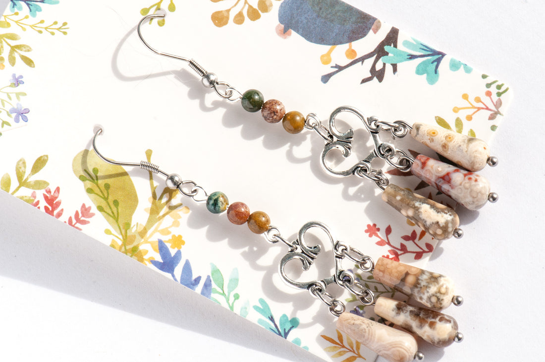 Handmade Ocean Jasper chandelier earrings 