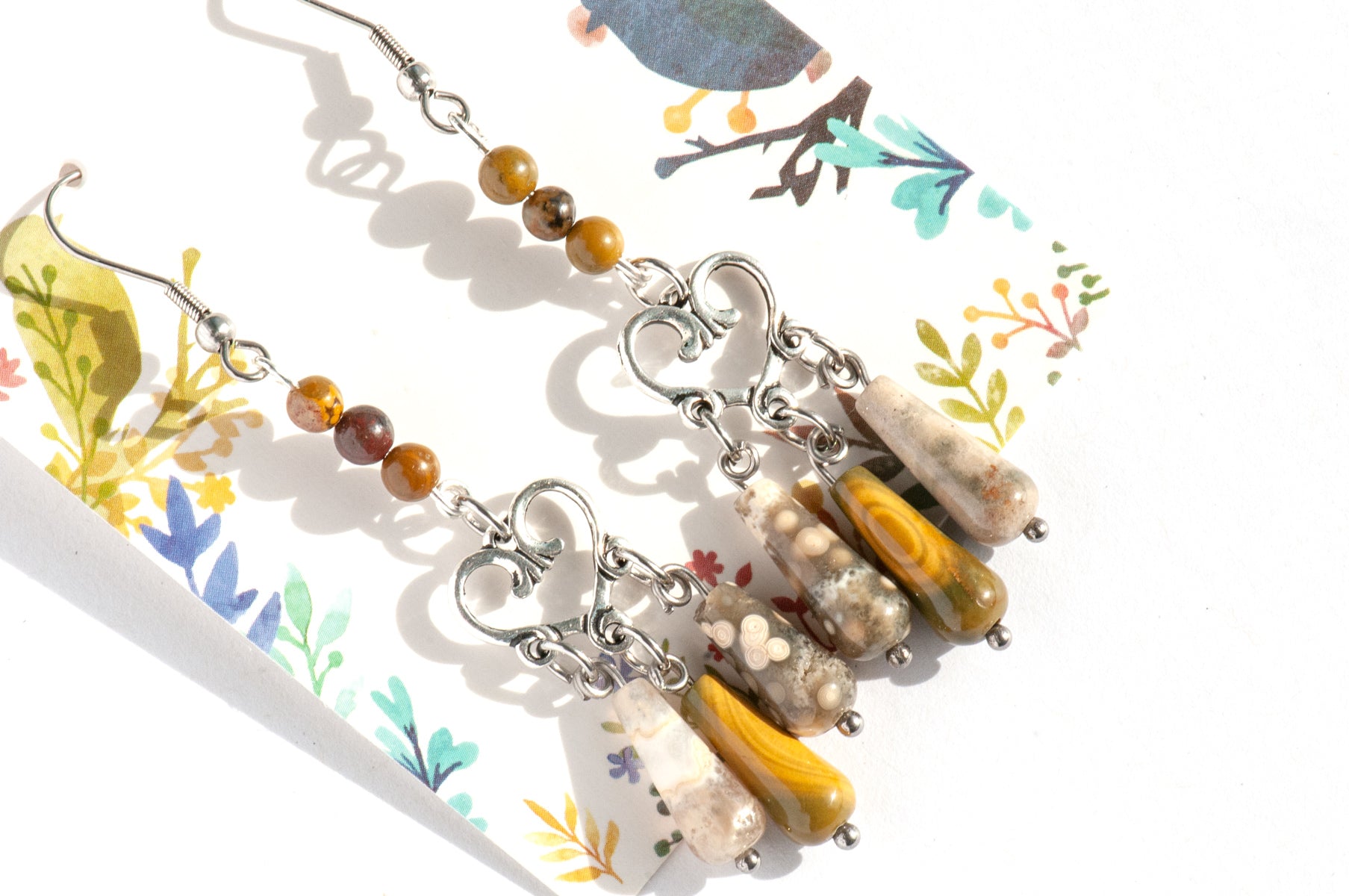 Handmade Ocean Jasper chandelier earrings made in Canada