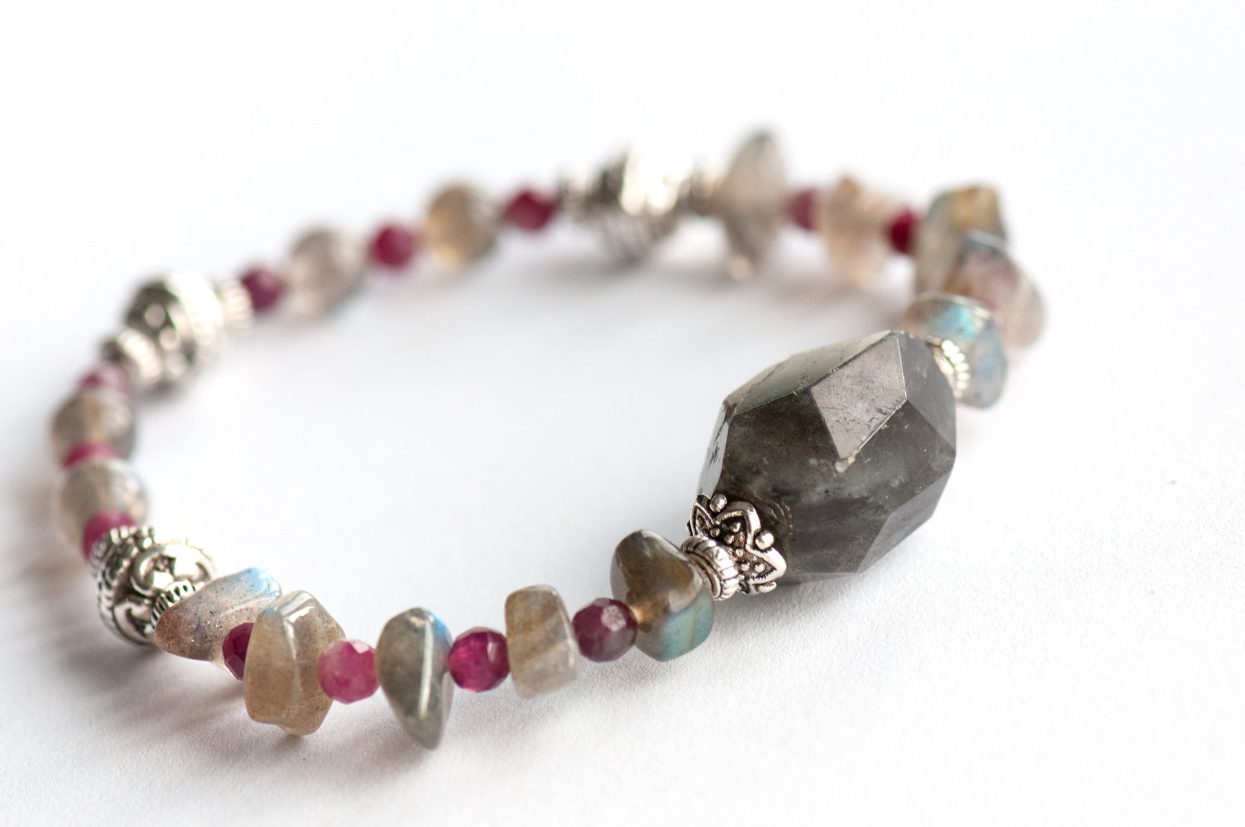 Ethereal Lynx - Labradorite and plum tourmaline two bracelet set handmade in New Brunswick Canada