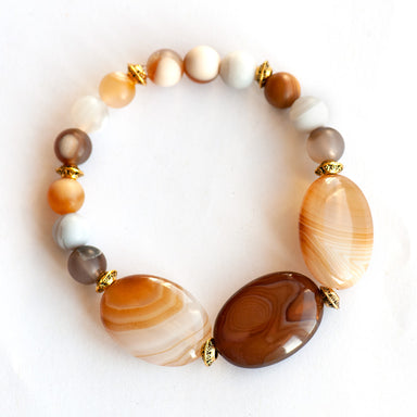 Banded Agate bracelet with gold accents handmade in New Brunswick Canada