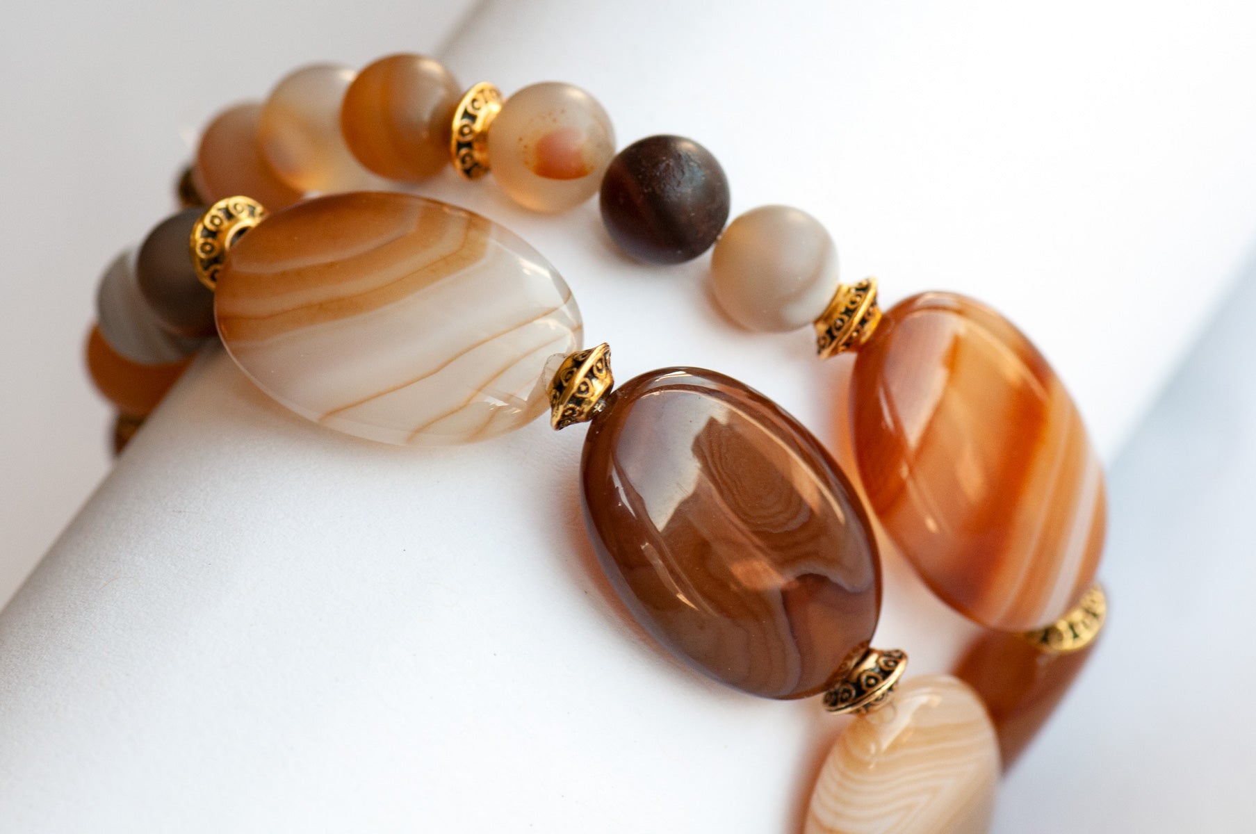 Front and back views of banded agate bracelet