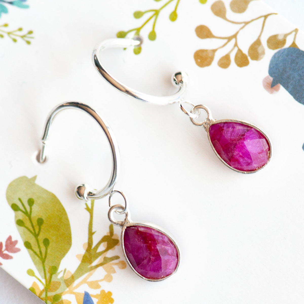 Ruby Bezel Hoop Earrings in Gold or Silver - Fierce Lynx Designs