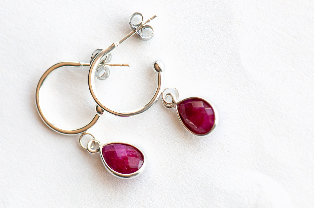 Ruby Bezel Hoop Earrings in Gold or Silver - Fierce Lynx Designs