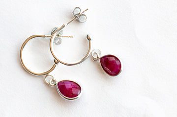 Ruby Bezel Hoop Earrings in Gold or Silver - Fierce Lynx Designs