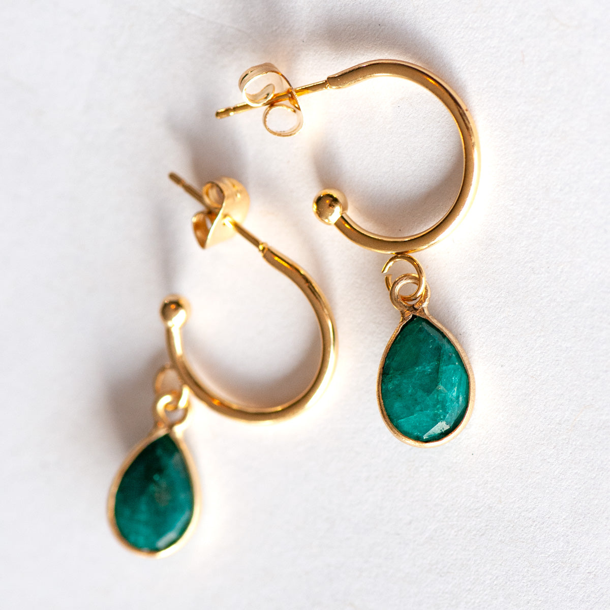 Emerald dainty dangle earrings