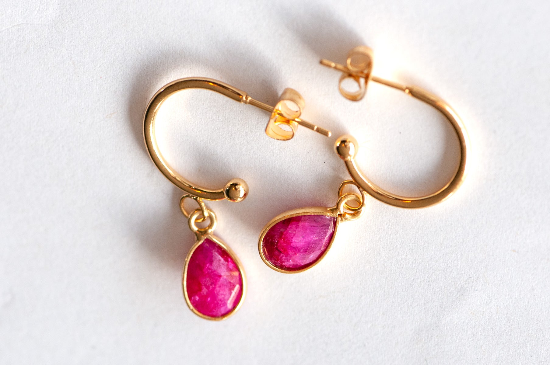 Ruby Bezel Hoop Earrings in Gold or Silver