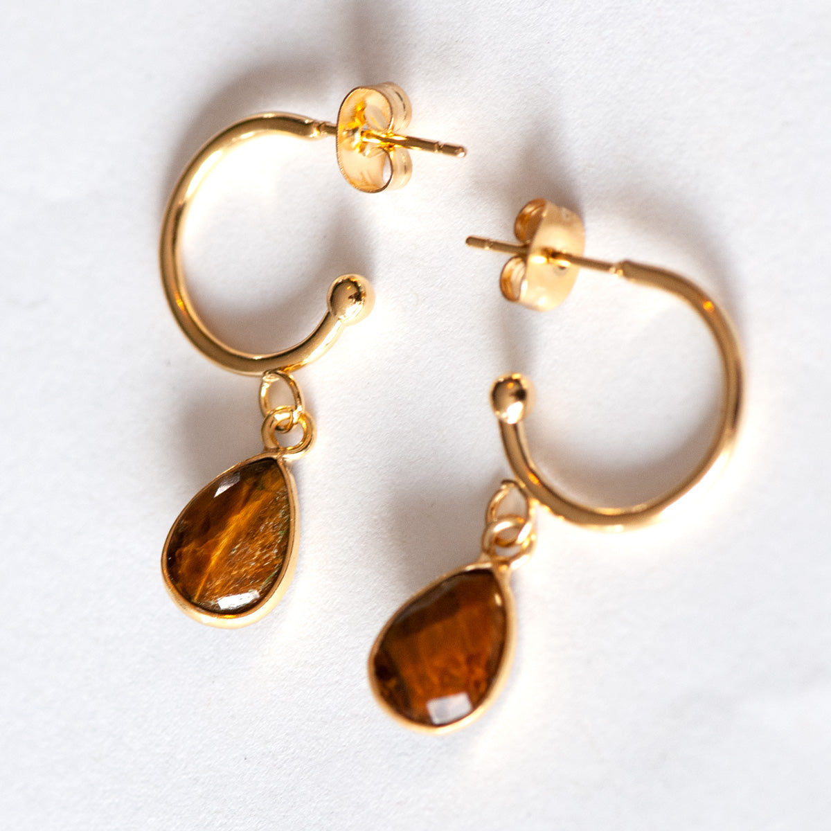 Handmade Tiger's Eye earrings with gold metal accents