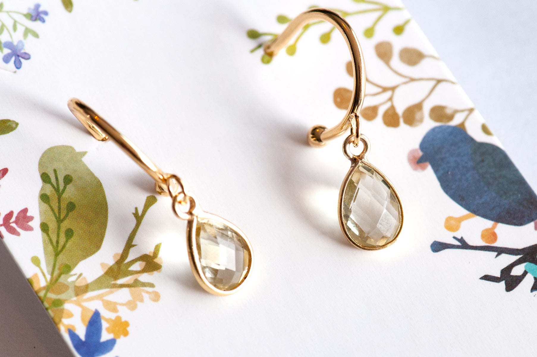 Lemon Quartz Bezel Hoop Earrings in Gold or Silver - Fierce Lynx Designs