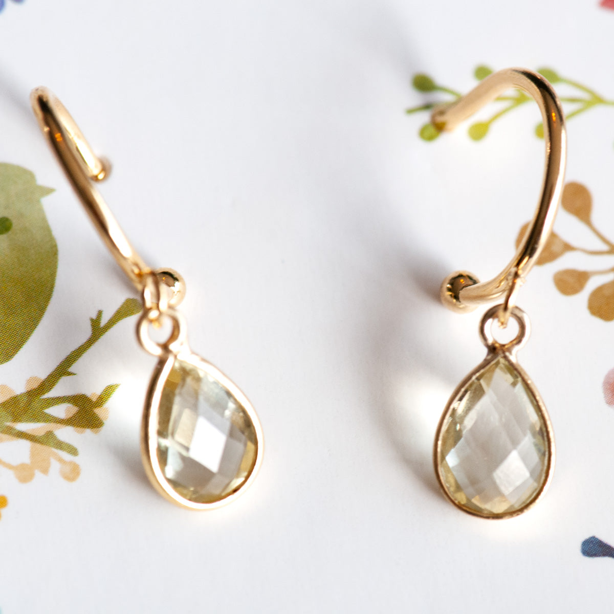 Lemon Quartz Bezel Hoop Earrings in Gold or Silver - Fierce Lynx Designs