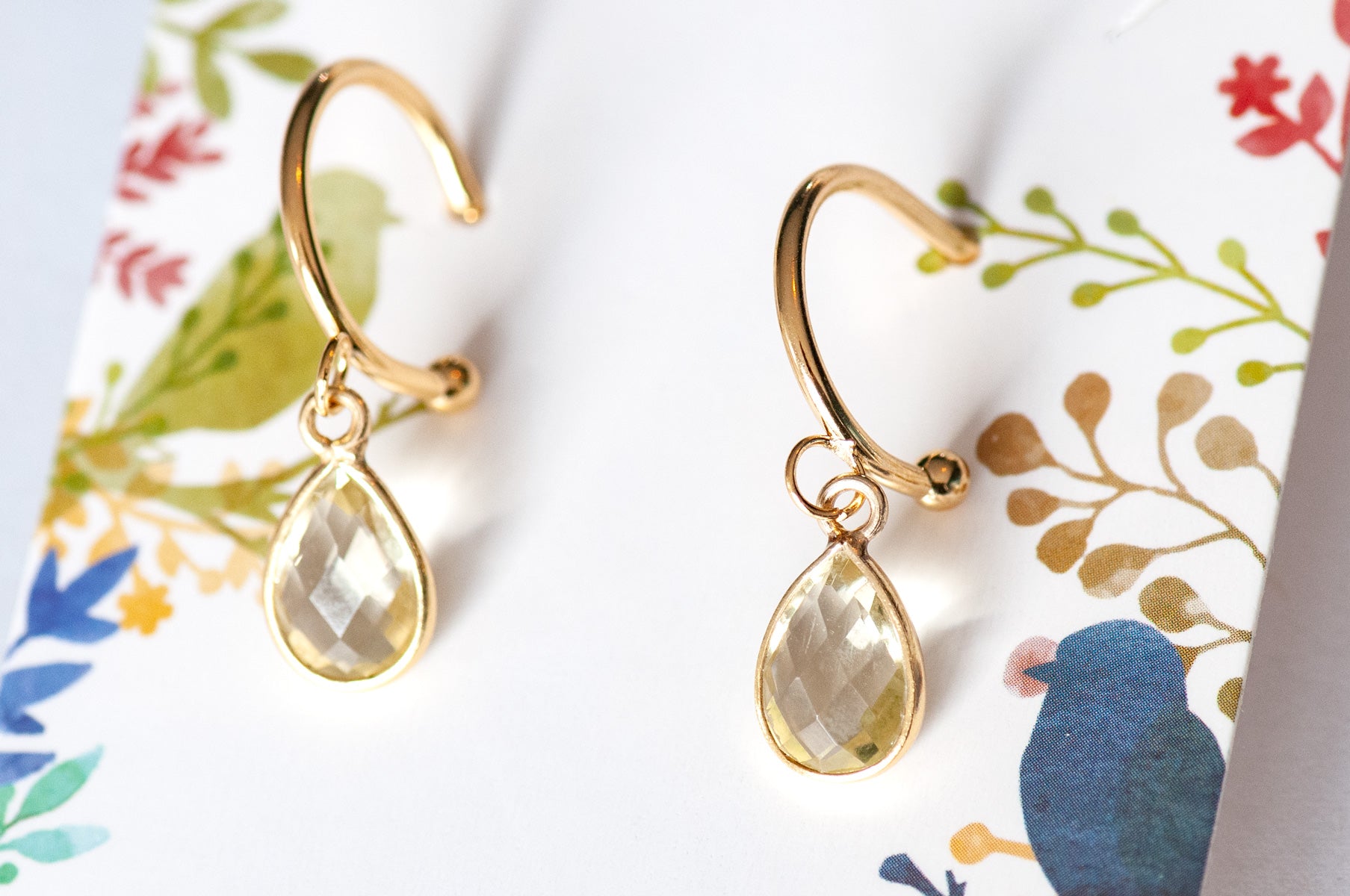 Lemon Quartz Bezel Hoop Earrings in Gold or Silver - Fierce Lynx Designs