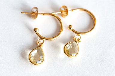Lemon Quartz Bezel Hoop Earrings in Gold or Silver - Fierce Lynx Designs