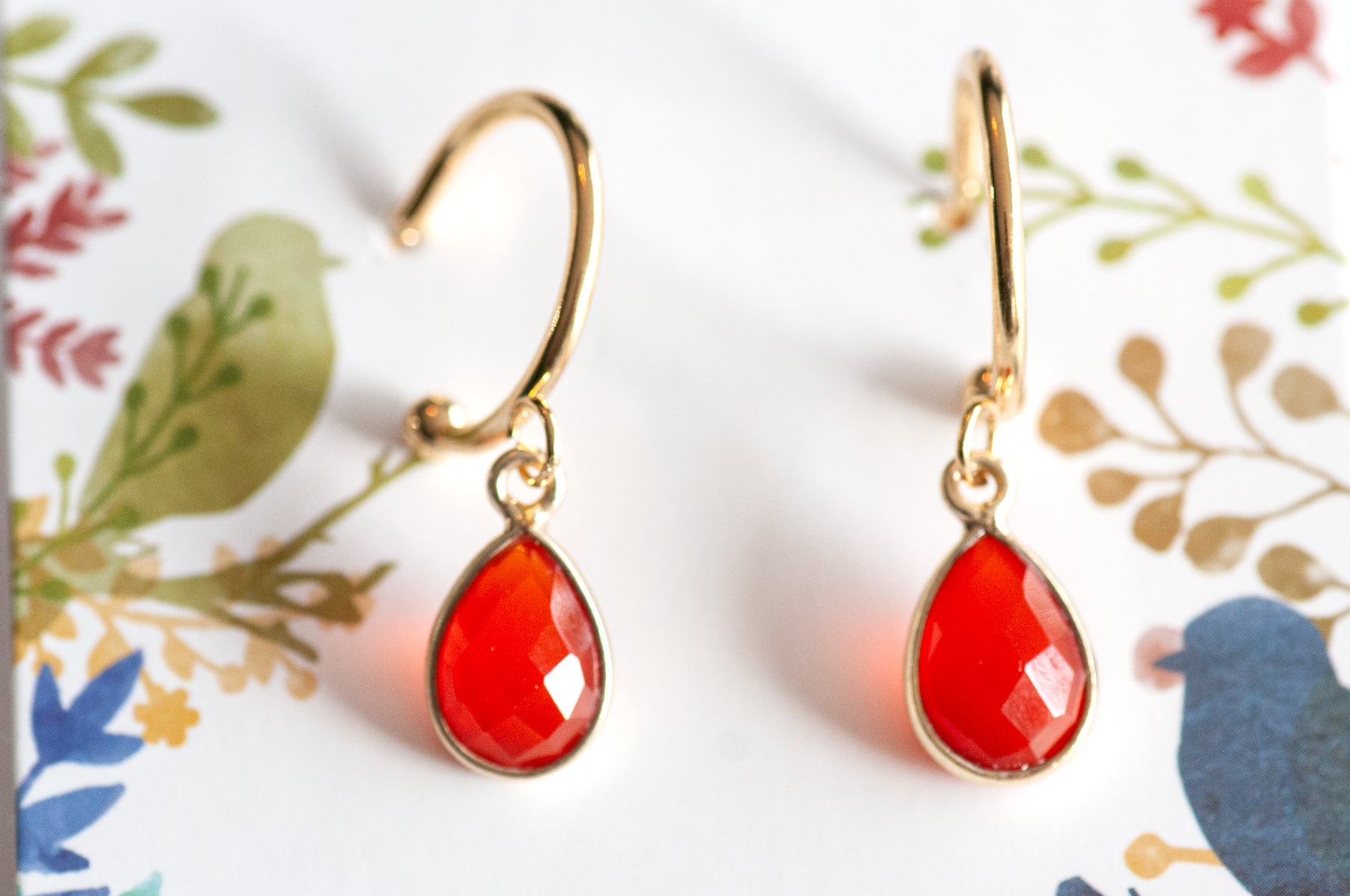 Carnelian Bezel Hoop Earrings in Gold - Fierce Lynx Designs