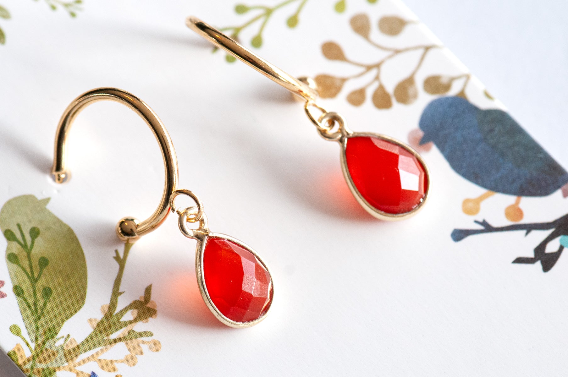 Carnelian Bezel Hoop Earrings in Gold - Fierce Lynx Designs
