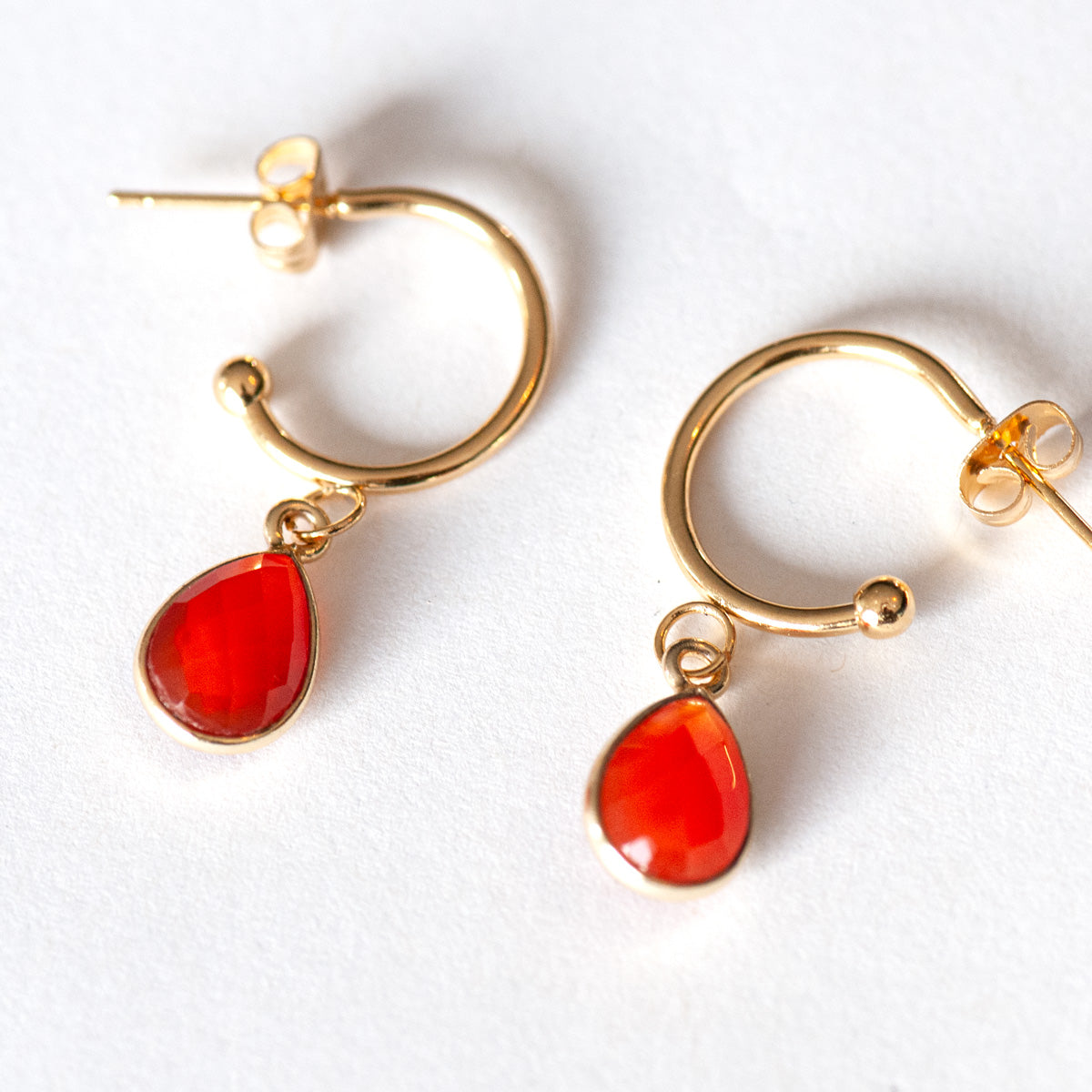 Carnelian Bezel Hoop Earrings in Gold - Fierce Lynx Designs
