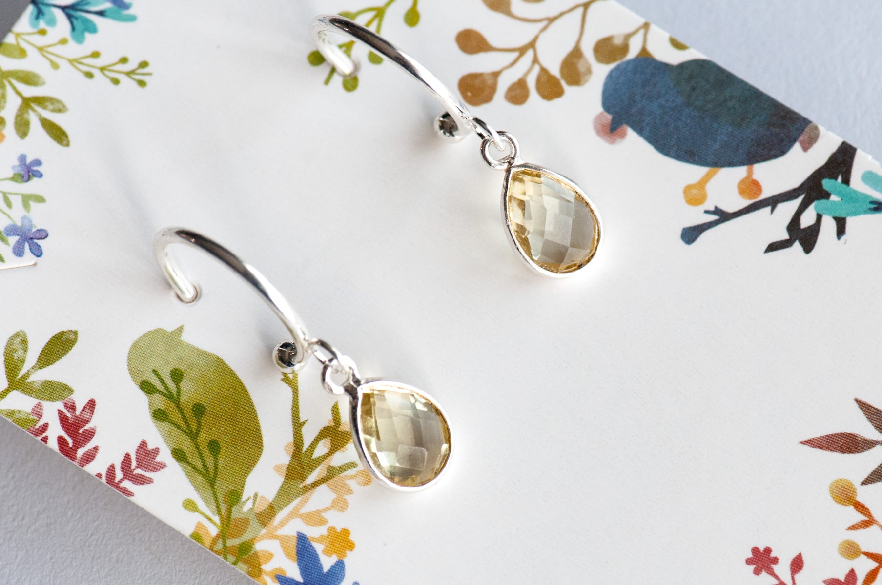 Lemon Quartz Bezel Hoop Earrings in Gold or Silver - Fierce Lynx Designs