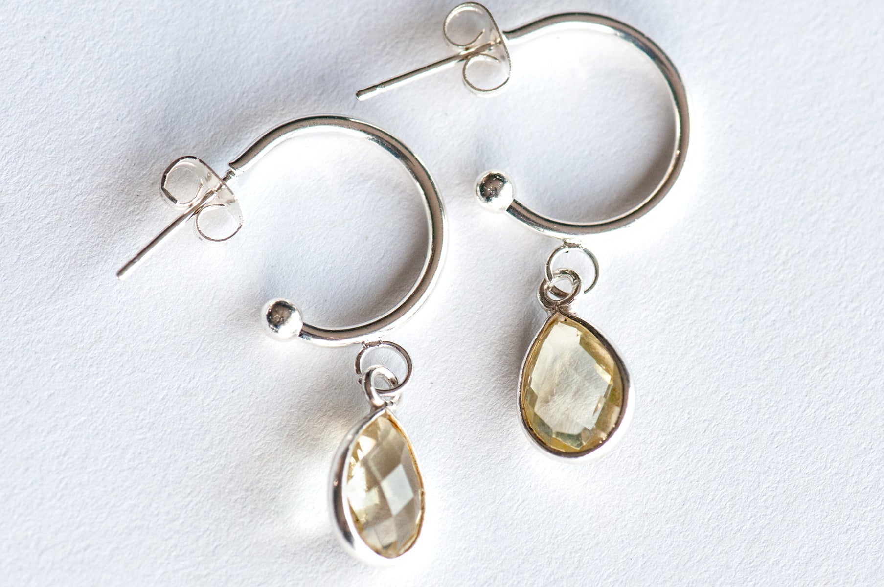 Lemon Quartz Bezel Hoop Earrings in Gold or Silver
