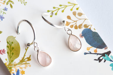 Rose Quartz Bezel Hoop Earrings in Gold or Silver - Fierce Lynx Designs
