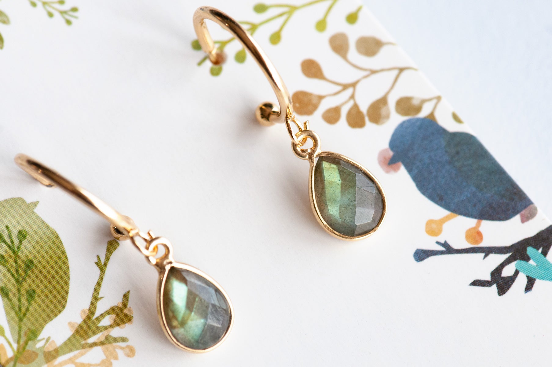 Labradorite Bezel Hoop Earrings in Silver or Gold - Fierce Lynx Designs