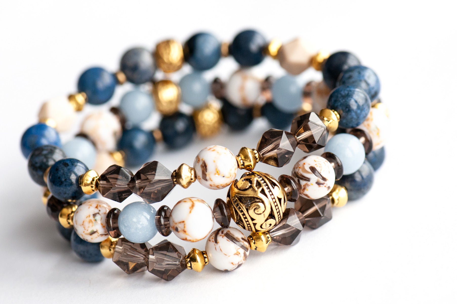 Legendary Lynx - Smoky Quartz & Angelite Bracelet Set - Fierce Lynx Designs