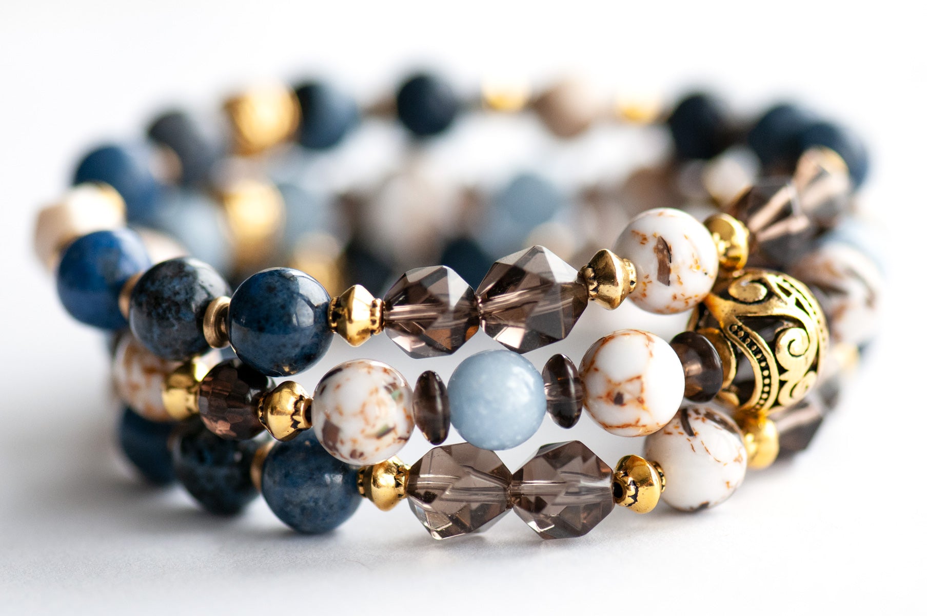 Brown and blue gemstone bracelet set handmade in New Brunswick canada