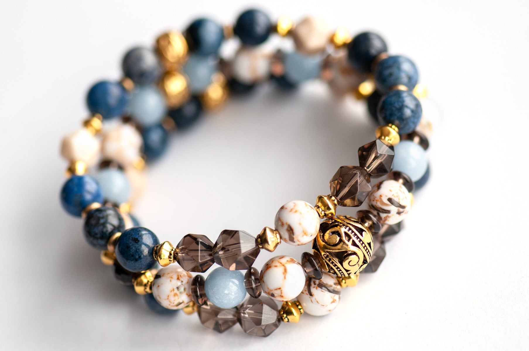 Smoky Quartz bracelet set with Angelite and dumortierite handmade in Canada