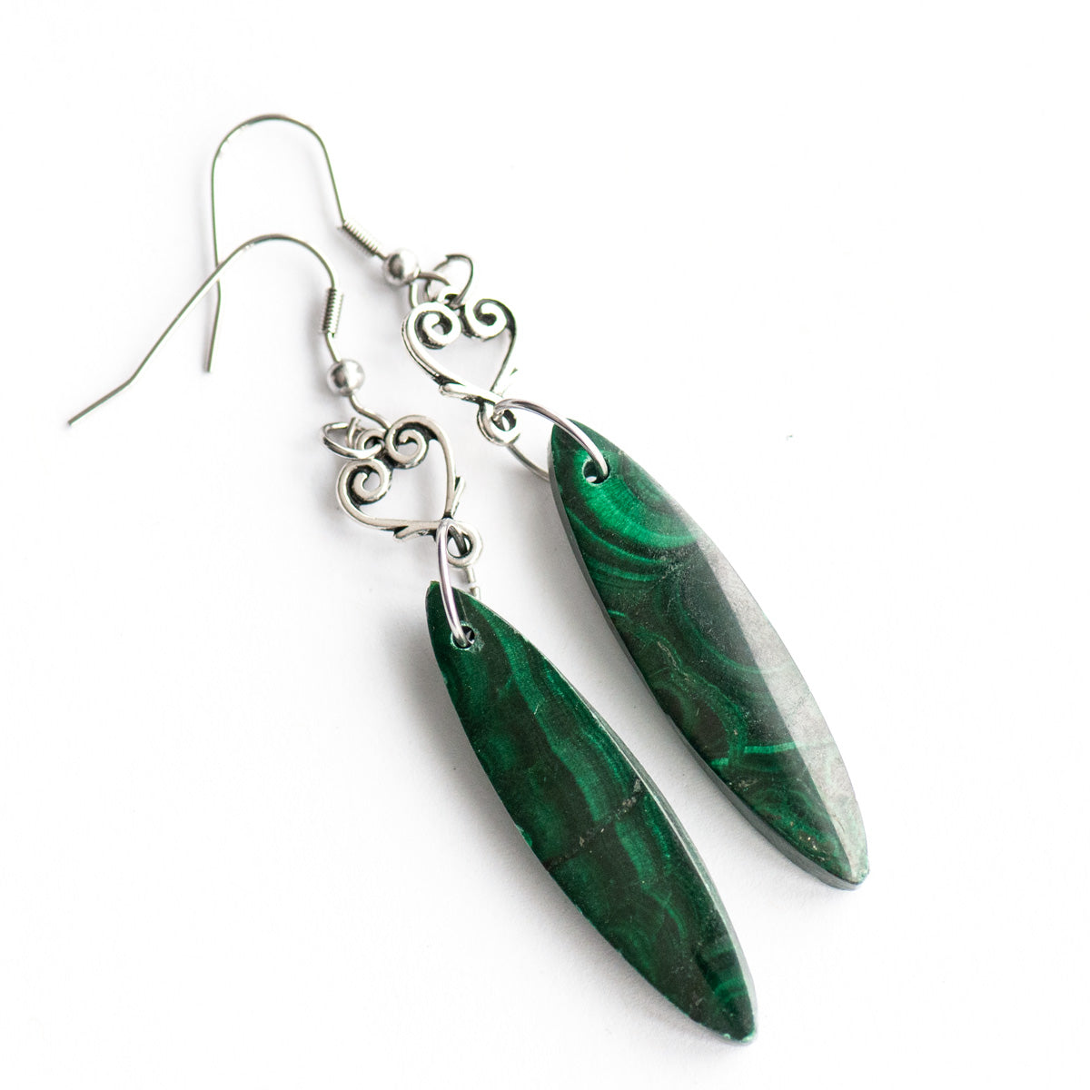 Authentic malachite earrings handmade in New Brunswick Canada