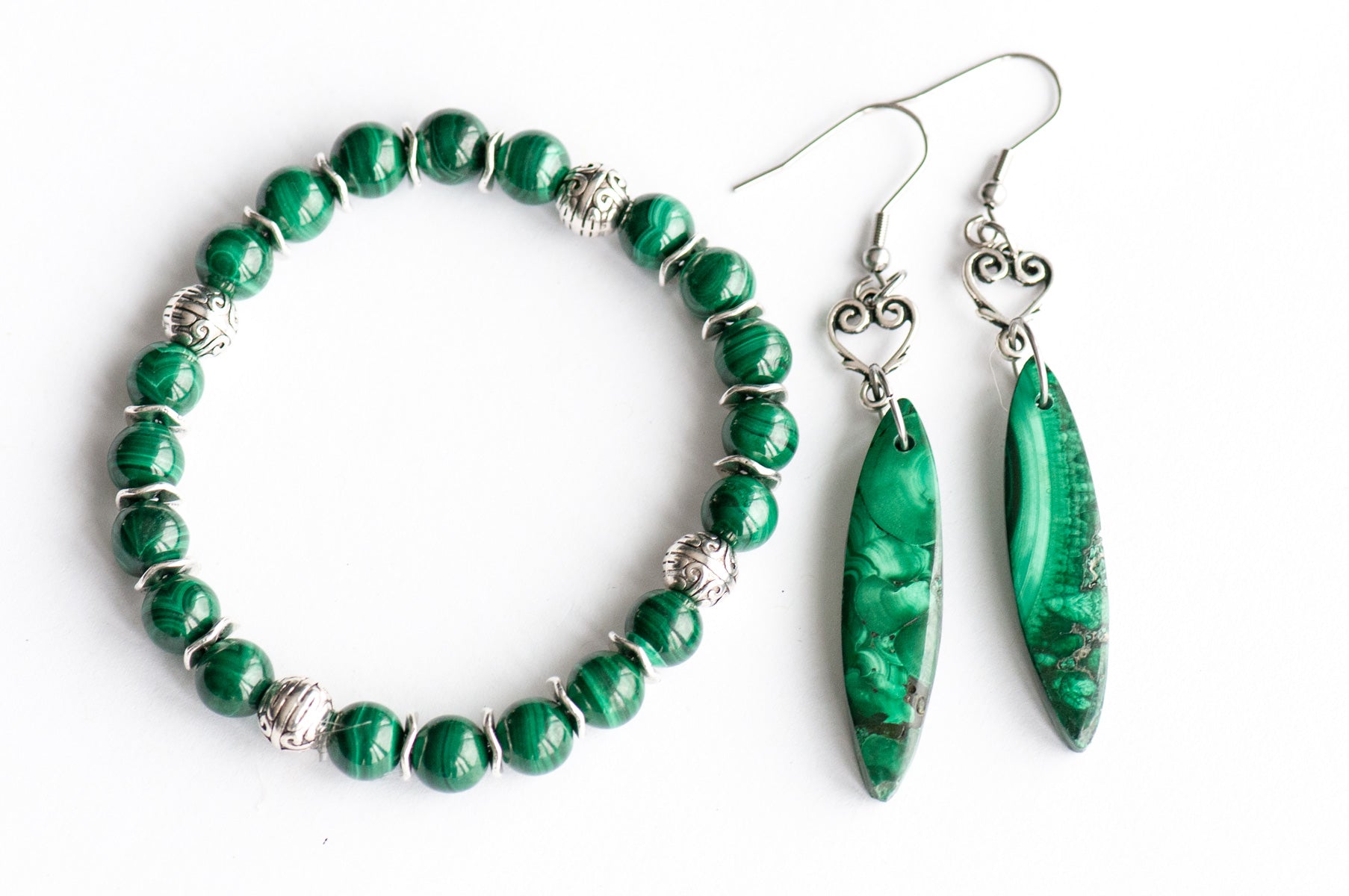 Handmade Malachite bracelet and earrings jewelry made in Canada