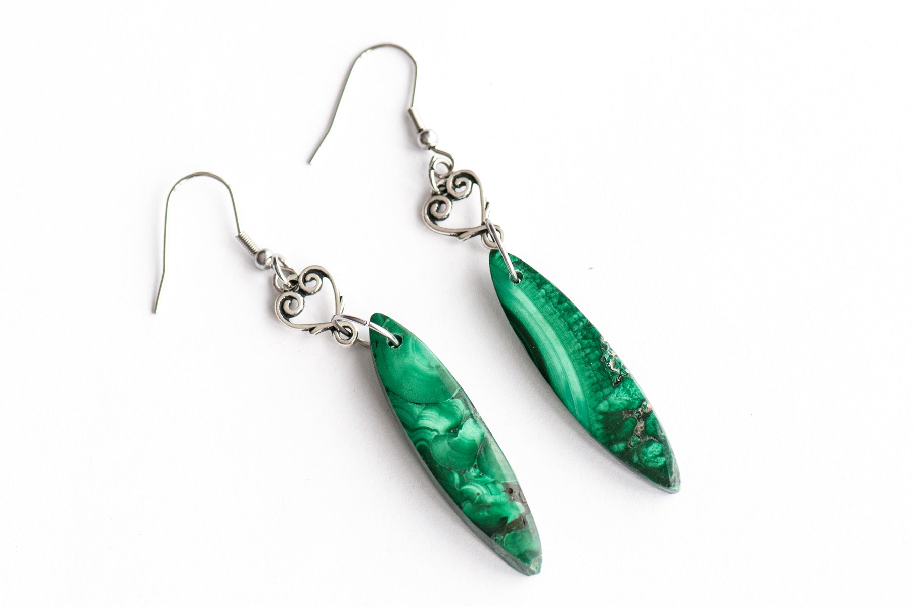 Natural Malachite earrings handmade in New Brunswick Canada