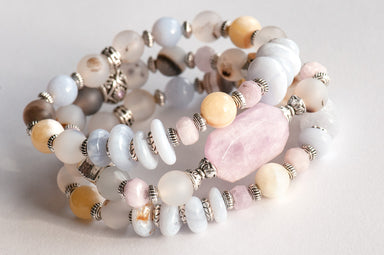 Handmade gemstone bracelet set with Kunzite and Agate handmade in Canada