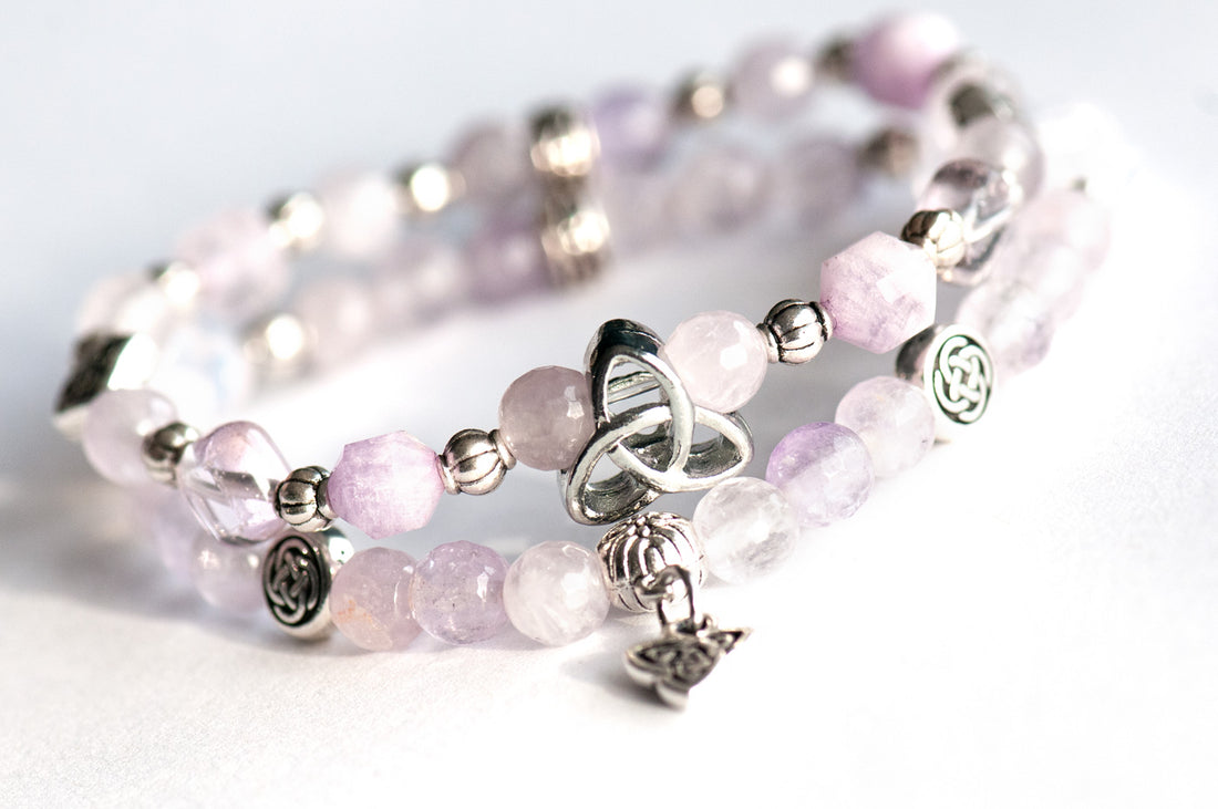 February birthstone bracelet in lavender amethyst with celtic knotwork
