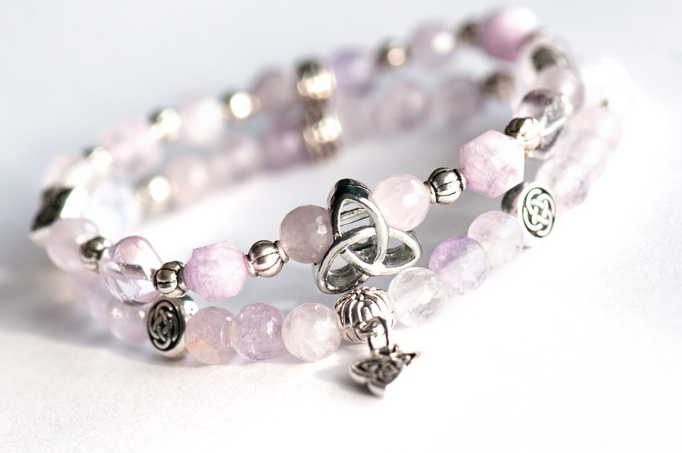 February birthstone bracelet in lavender amethyst with celtic knotwork