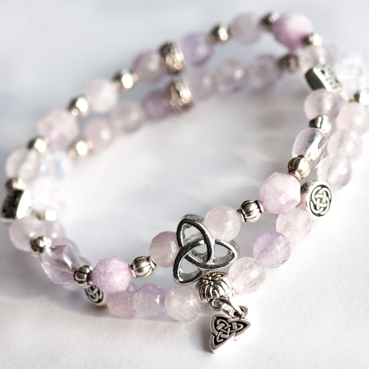 Trinity bracelet set in lavender amethyst handmade in New Brunswick Canada