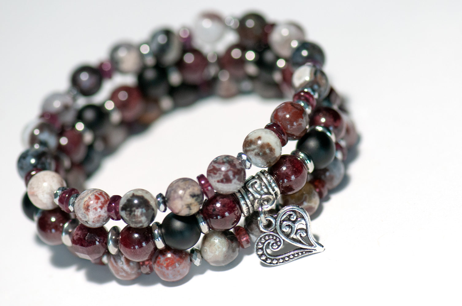 Fierce Love - Garnet, Hematite, and Zebra Jasper three bracelet set handmade in New Brunswick, Canada