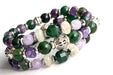 Gemstone bracelet set with green mica, prehnite, charoite,  and jade