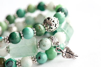 Spring green crystal bracelet set handmade in Canada