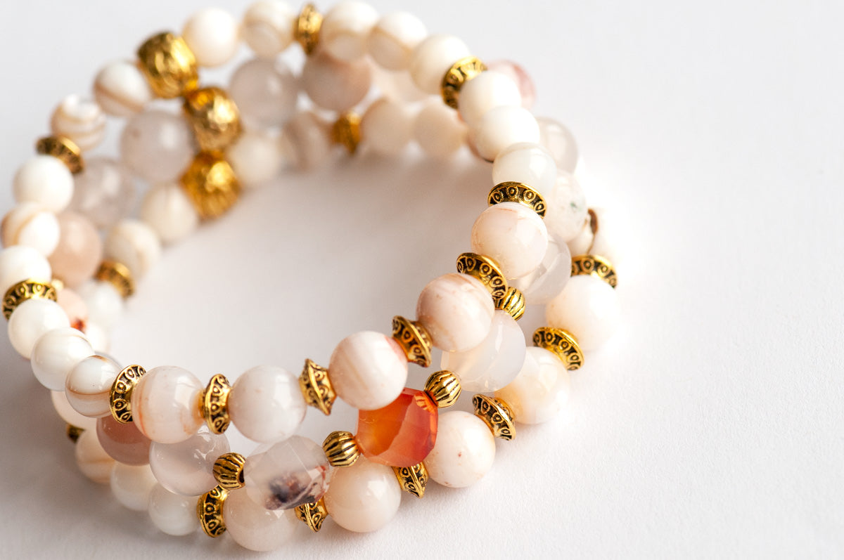 Cherry blossom agate bracelet set handmade in New Brunswick Canada