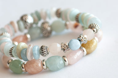 Sweet Pea Beryl stone bracelet with Aquamarine and Morganite stones