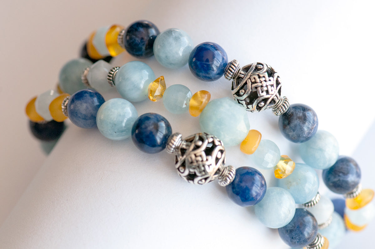 Forget Me Not - Aquamarine & Amber Bracelet Set - Fierce Lynx Designs