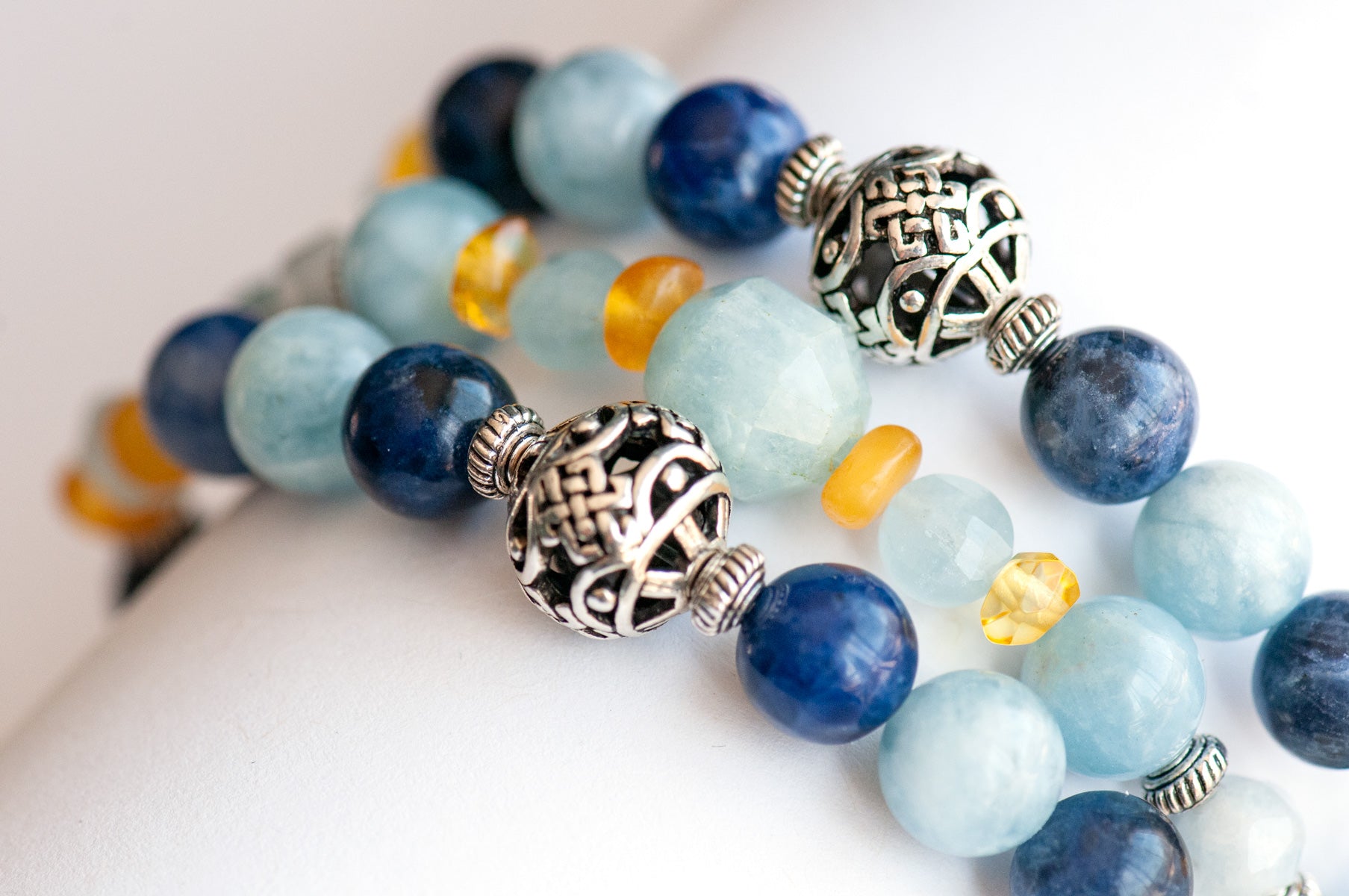 Forget Me Not - Aquamarine & Amber Bracelet Set - Fierce Lynx Designs