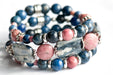 Handmade gemstone bracelet set in pink and navy