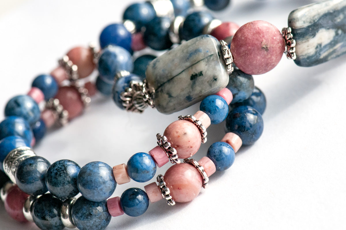 3 bracelet set in navy and pink