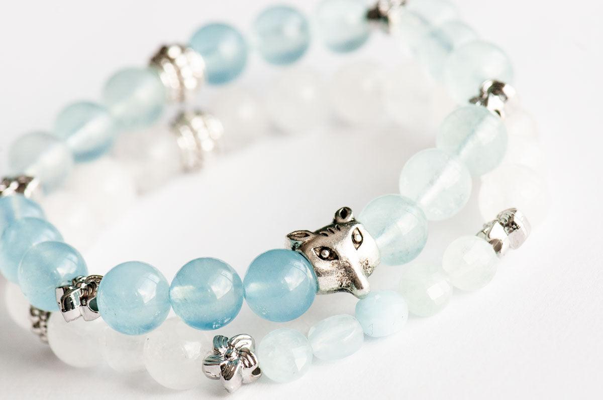 Arctic Fox handmade gemstone bracelet set in Aquamarine and Jade