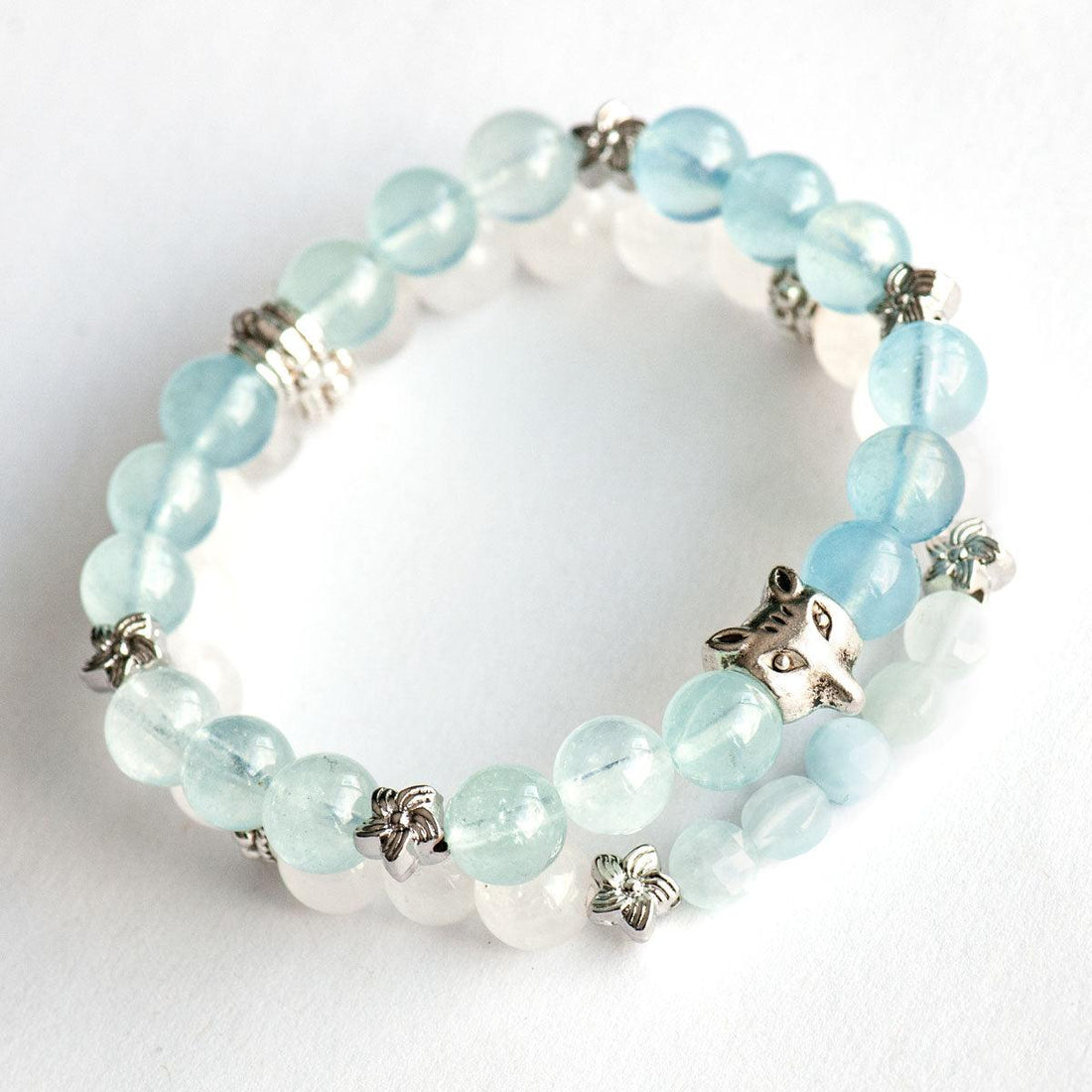 Arctic Fox handmade gemstone bracelet set in Aquamarine and Jade